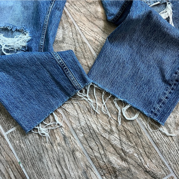 Good American Straight Wide Leg Distressed Jeans, Raw Hem, High Waist, Women 26 - Picture 10 of 10